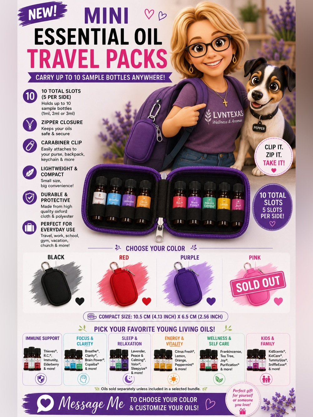 💜 Mini Essential Oil Travel Cases
Choose Your Color & Favorite Oil Blends